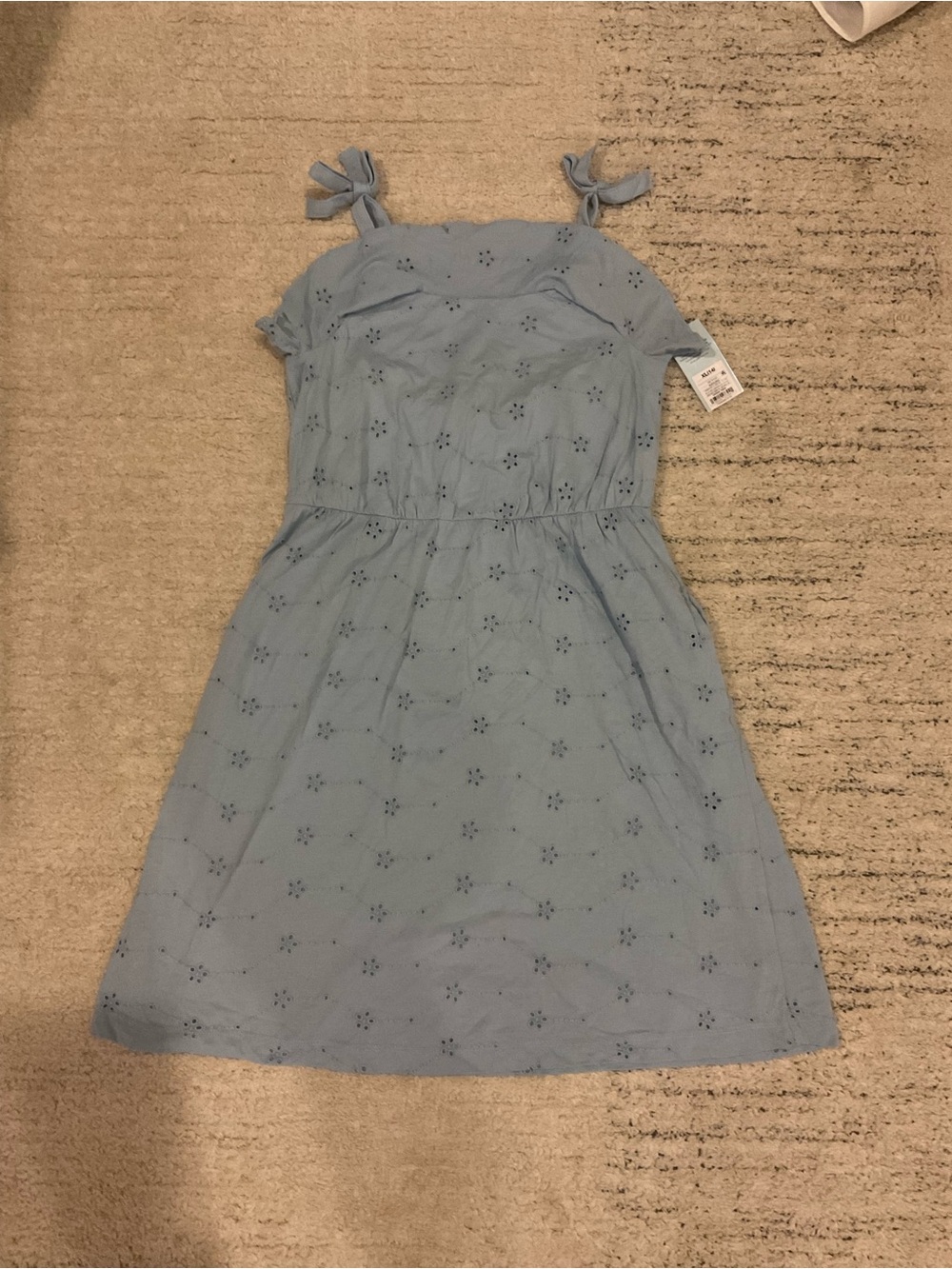Cat & Jack Light Blue Eyelet Tie-Shoulder Dress